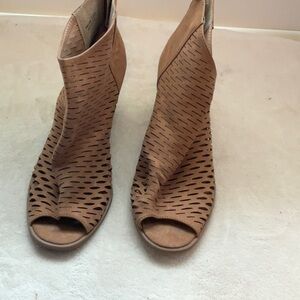 Women's Tan Peep-Toe Ankle Boots